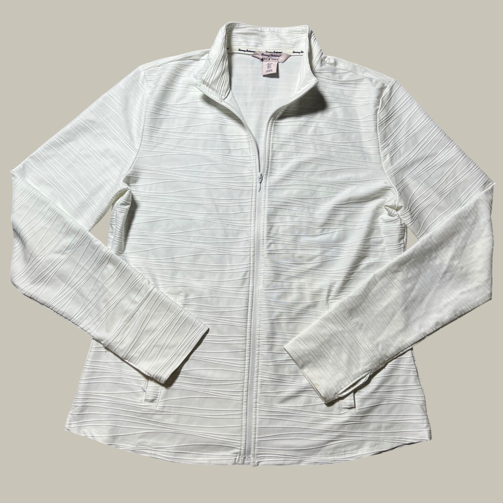Tommy Bahama Golf & Tennis White Textured Full Zip Jacket Womens Large